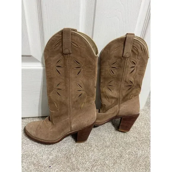 Vintage Dingo Acme Leather Cowboy Boots Women’s Sz US 7 Made In USA Western Tan - Picture 13 of 13
